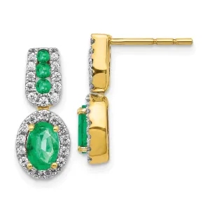 14k 1/3Ct Diamond & Emerald Earrings