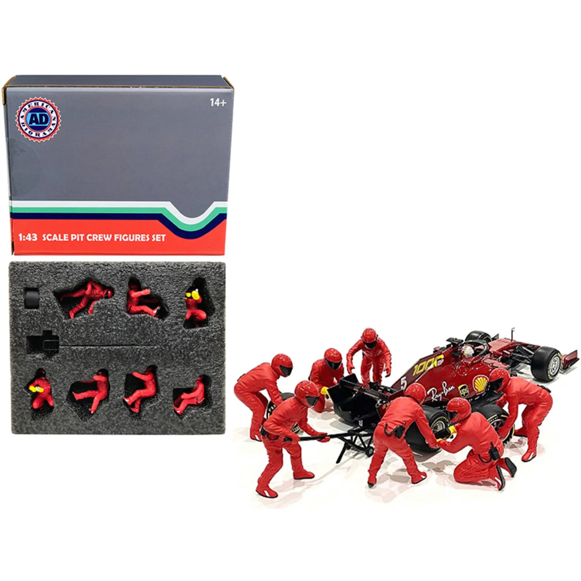 American Diorama 7 Figurine Set - F1 Pit Crew Team Red Release II for 1/43 Models