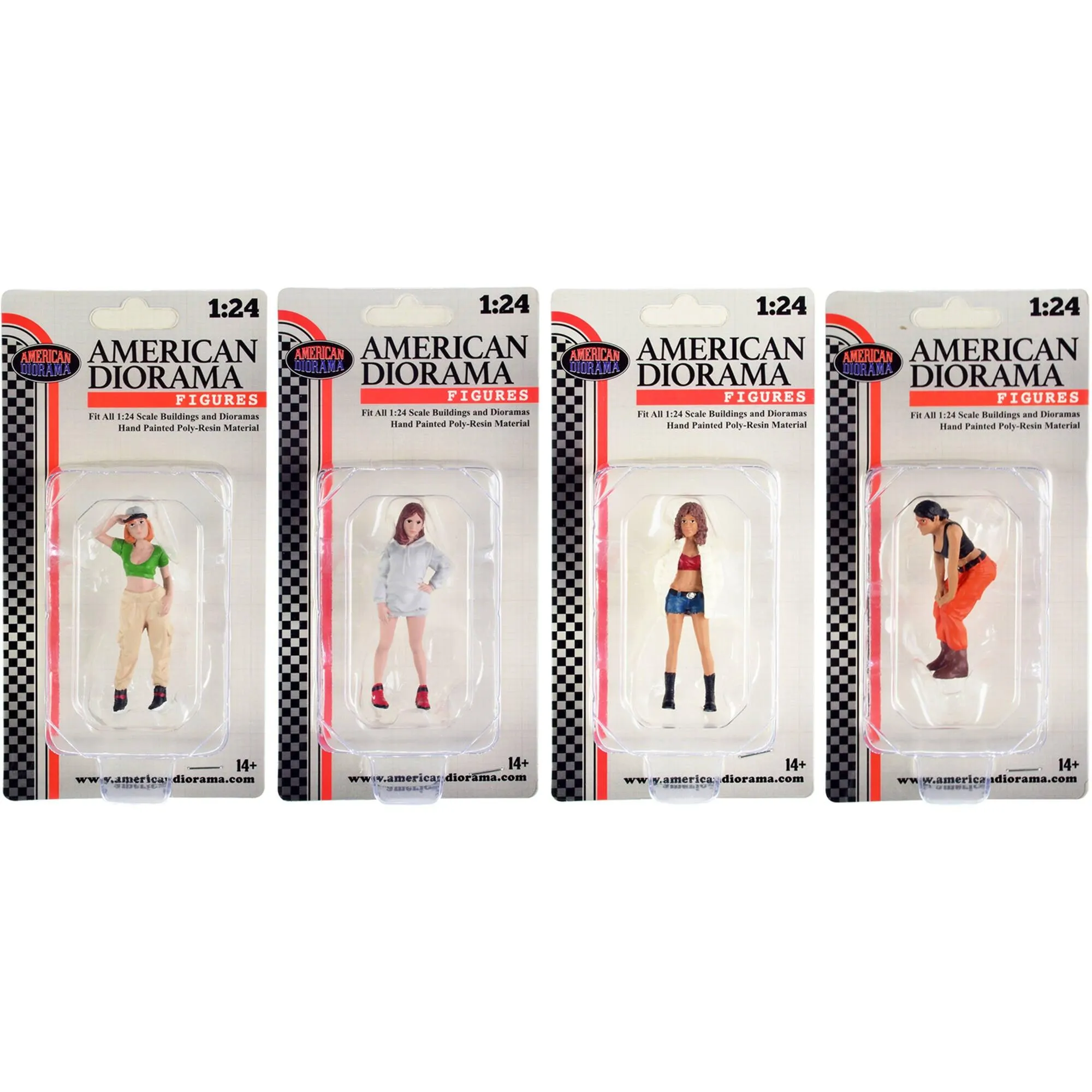 American Diorama Figure Set - Hip Hop Girls for 1/24 Scale Models, Set of 4 Piece