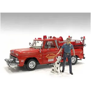 American Diorama Figures - Firefighters Fire Trainer and Dog for 1/24 Scale Models
