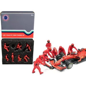 American Diorama Figurine Set - Formula One F1 Pit Crew 7 Team Red for 1/43 Scale