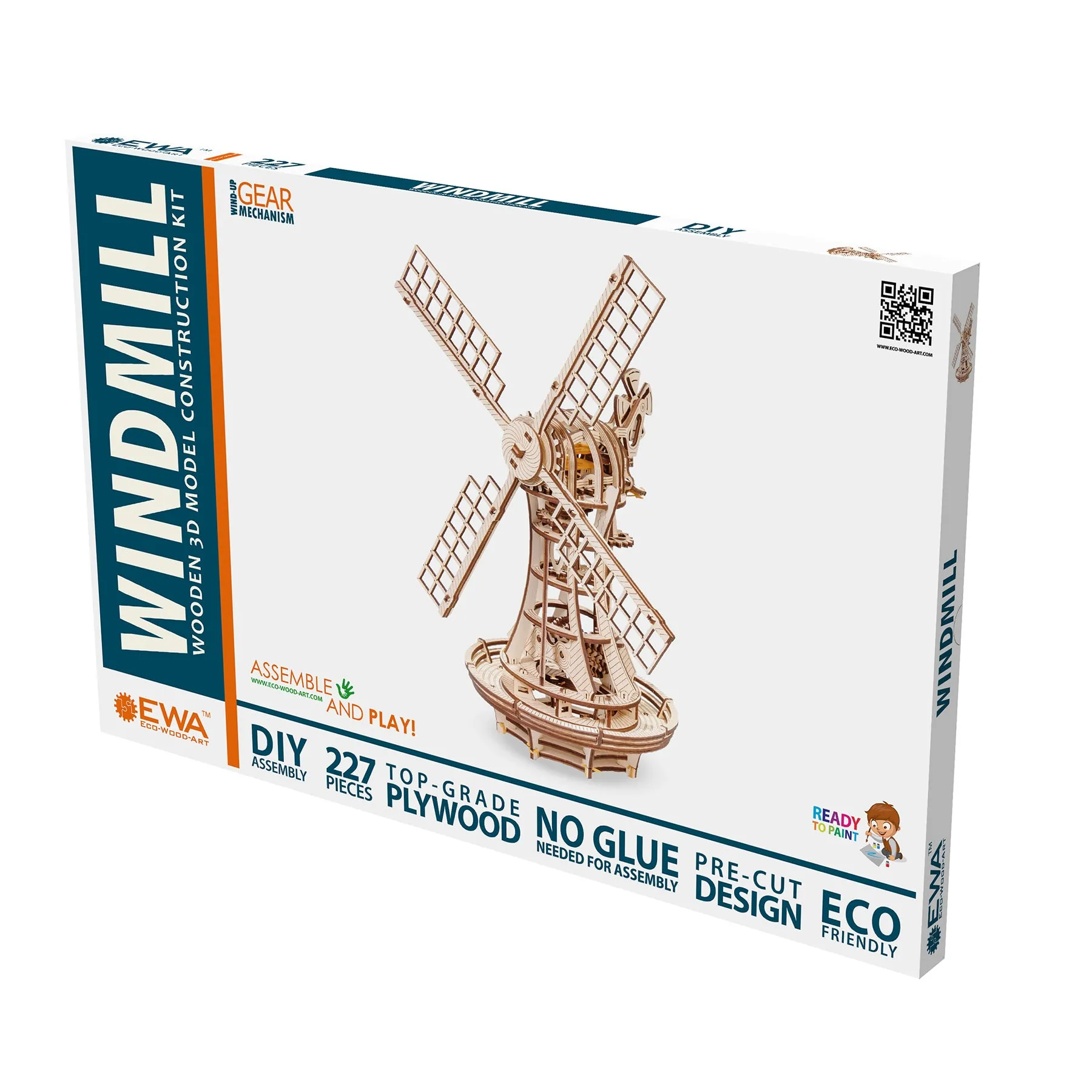 EWA Eco-Wood-Art Windmill 3D Wooden STEM Construction Kit - Mechanical Model