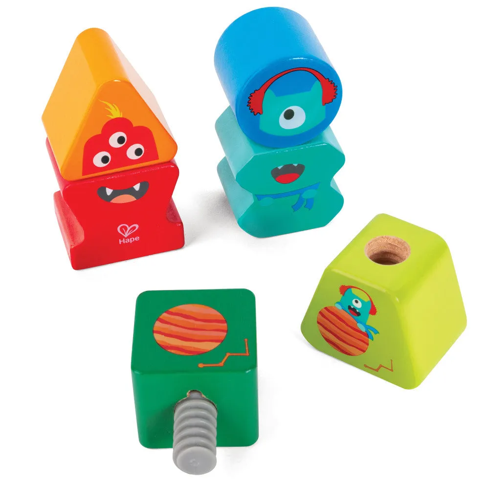 Hape Monster Buddies Wooden Building Blocks Set - 3 Colorful Characters