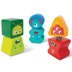 Hape Monster Buddies Wooden Building Blocks Set - 3 Colorful Characters