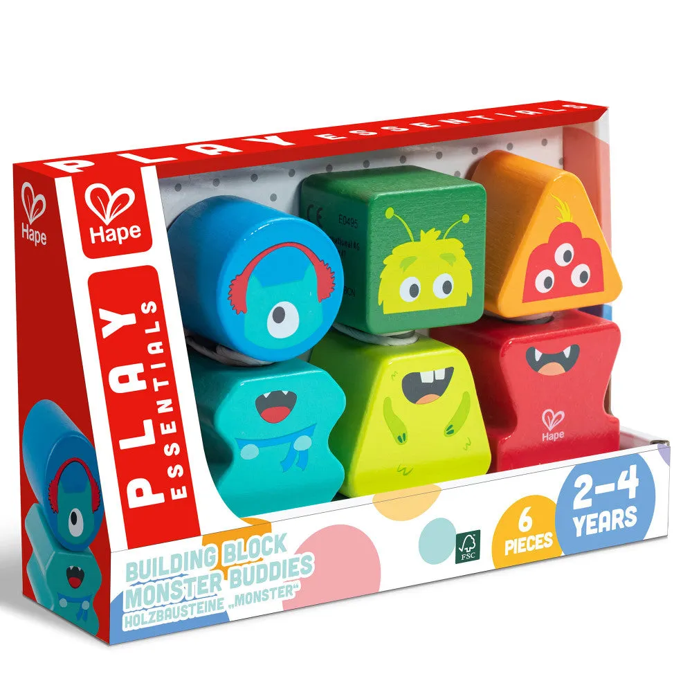 Hape Monster Buddies Wooden Building Blocks Set - 3 Colorful Characters