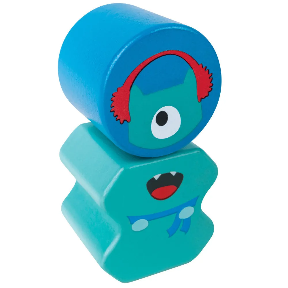 Hape Monster Buddies Wooden Building Blocks Set - 3 Colorful Characters