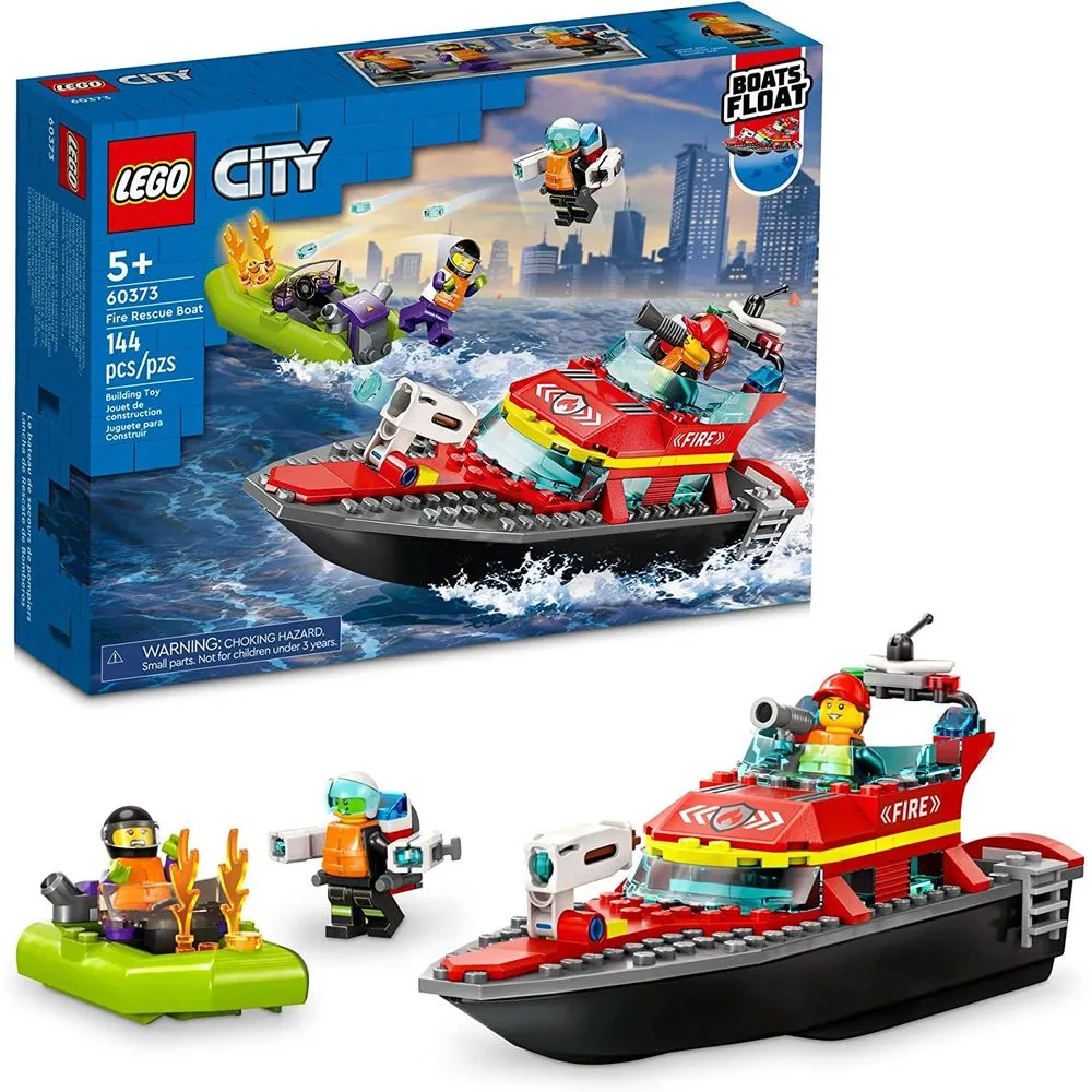 LEGO 6425835 City Fire Rescue Boat 60373 Toy Boat that Floats on Water for Imagination Play, Building Toy