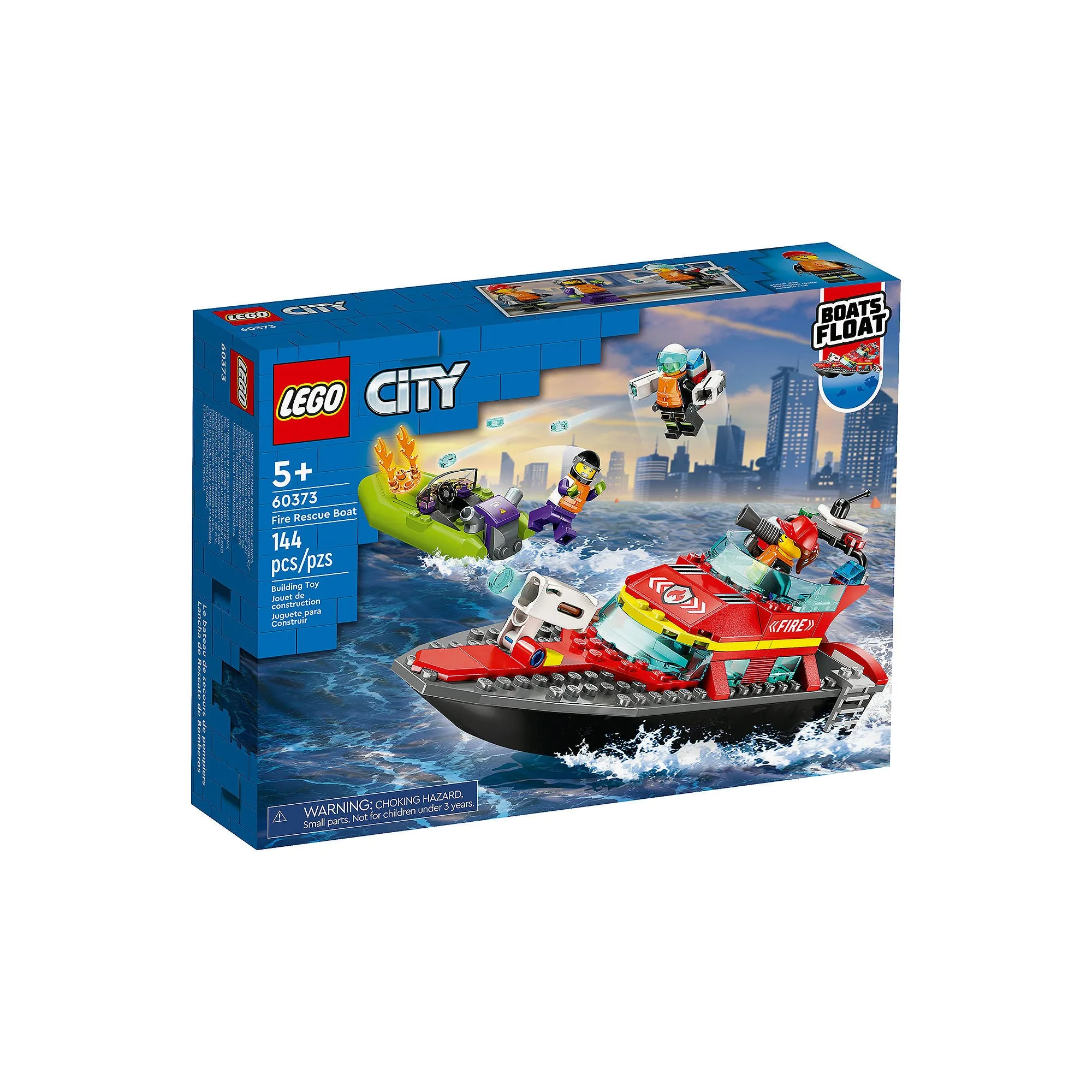 LEGO 6425835 City Fire Rescue Boat 60373 Toy Boat that Floats on Water for Imagination Play, Building Toy