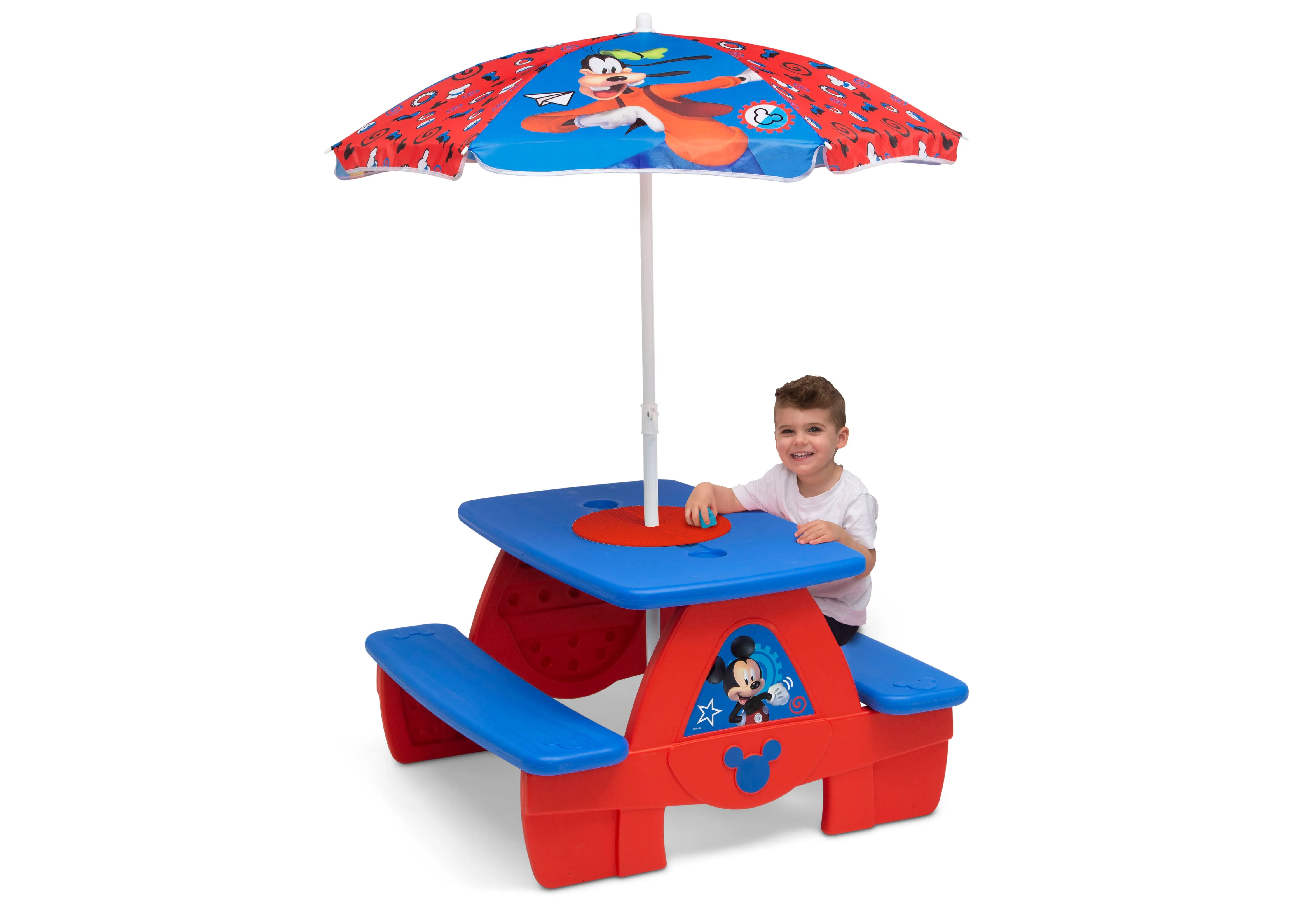 Mickey Mouse 4 Seat Activity Picnic Table with Umbrella and LEGO Compatible Tabletop