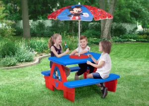 Mickey Mouse 4 Seat Activity Picnic Table with Umbrella and LEGO Compatible Tabletop