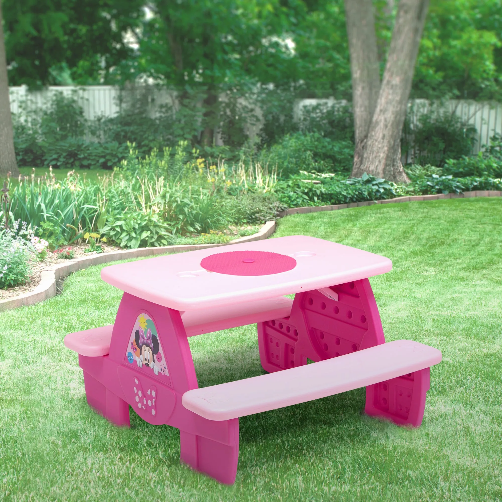 Minnie Mouse 4 Seat Activity Picnic Table with LEGO Compatible Tabletop