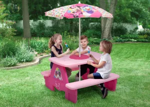 Minnie Mouse 4 Seat Activity Picnic Table with Umbrella and LEGO Compatible Tabletop