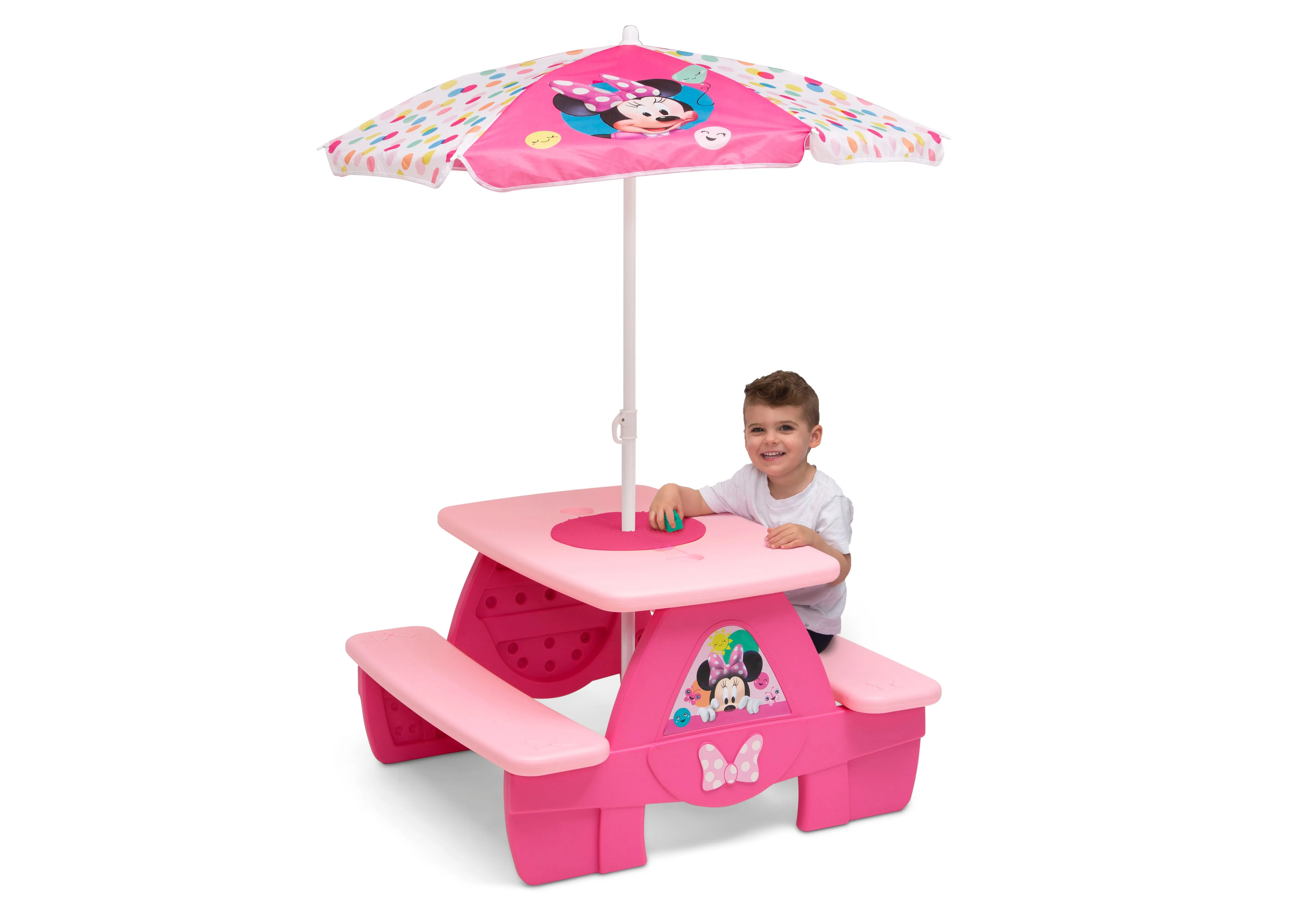 Minnie Mouse 4 Seat Activity Picnic Table with Umbrella and LEGO Compatible Tabletop