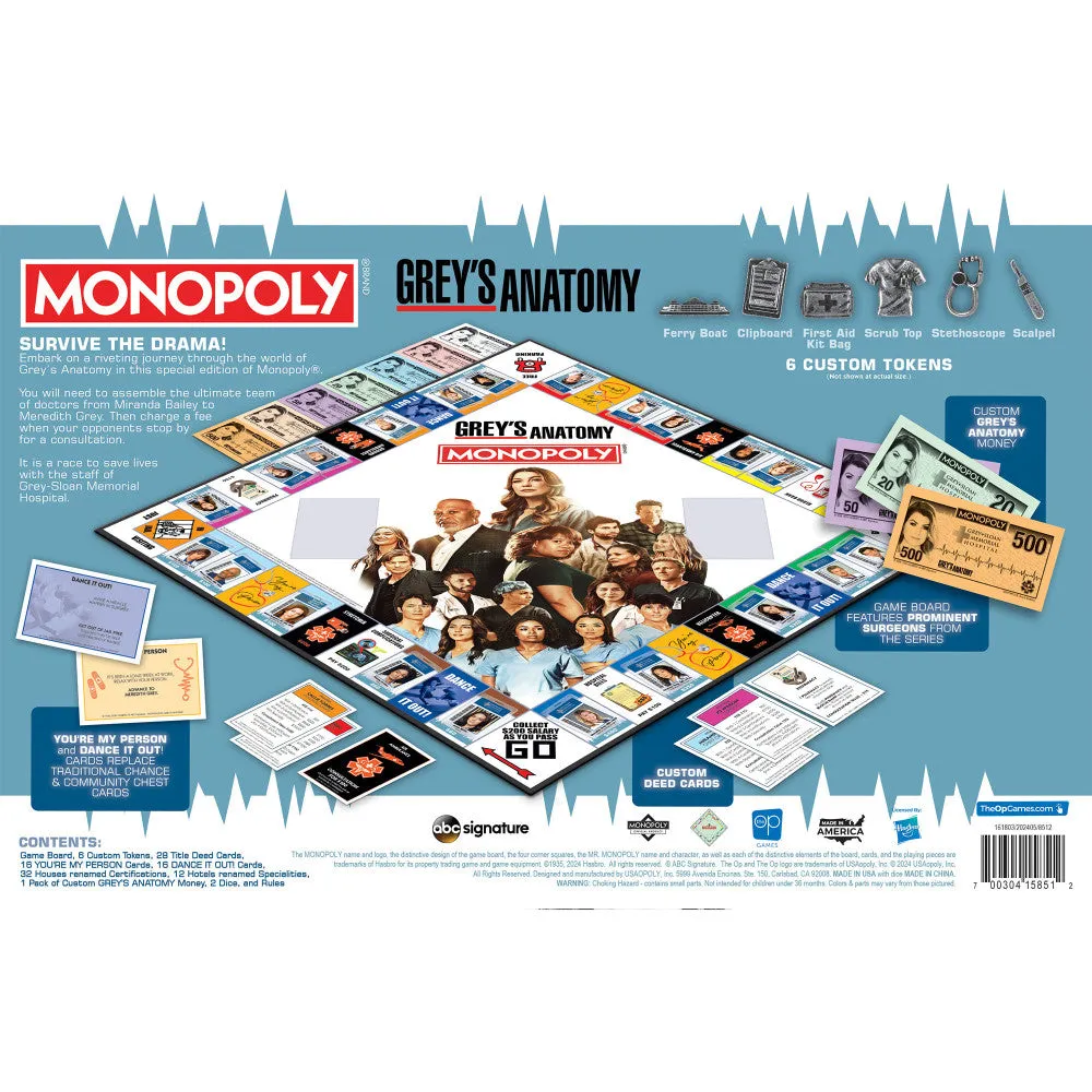 MONOPOLY: Grey's Anatomy Edition - Medical Drama Board Game for Ages 8 