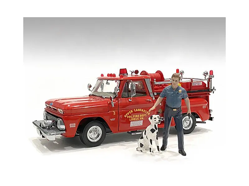 "Fire s" 6 piece Figure Set 4 Males 1 Dog 1 Accessory for 1/24 Scale Models by American Diorama