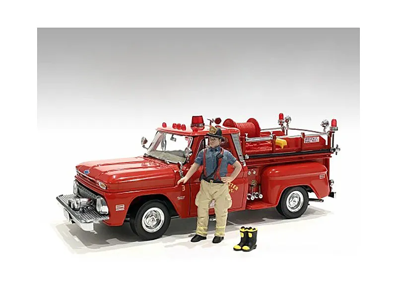 "Fire s" 6 piece Figure Set 4 Males 1 Dog 1 Accessory for 1/24 Scale Models by American Diorama