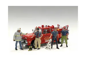 "Fire s" 6 piece Figure Set 4 Males 1 Dog 1 Accessory for 1/24 Scale Models by American Diorama