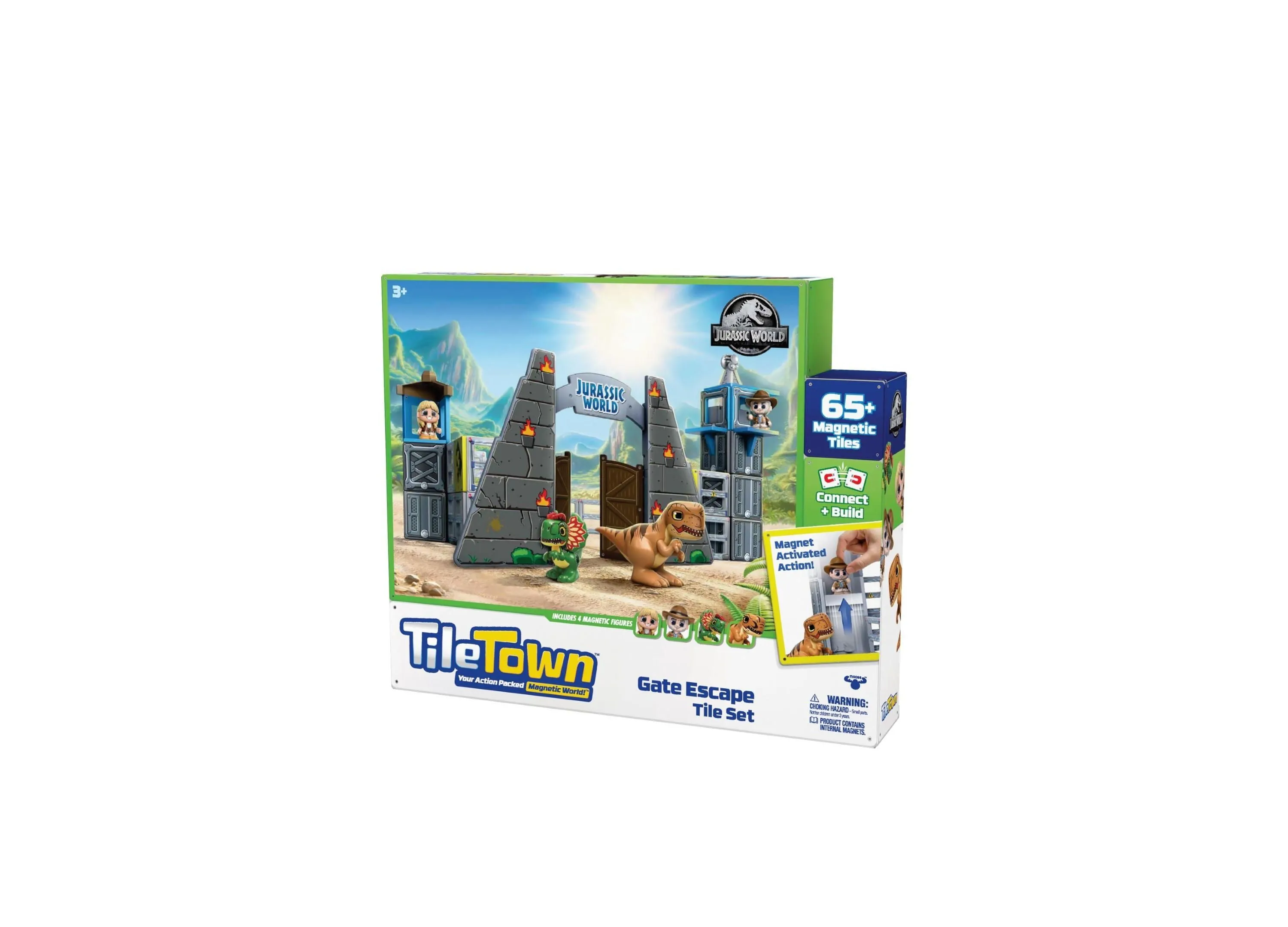 Tile Town Jurassic World Dino Escape Magnetic Tiles Playset, 69 Piece