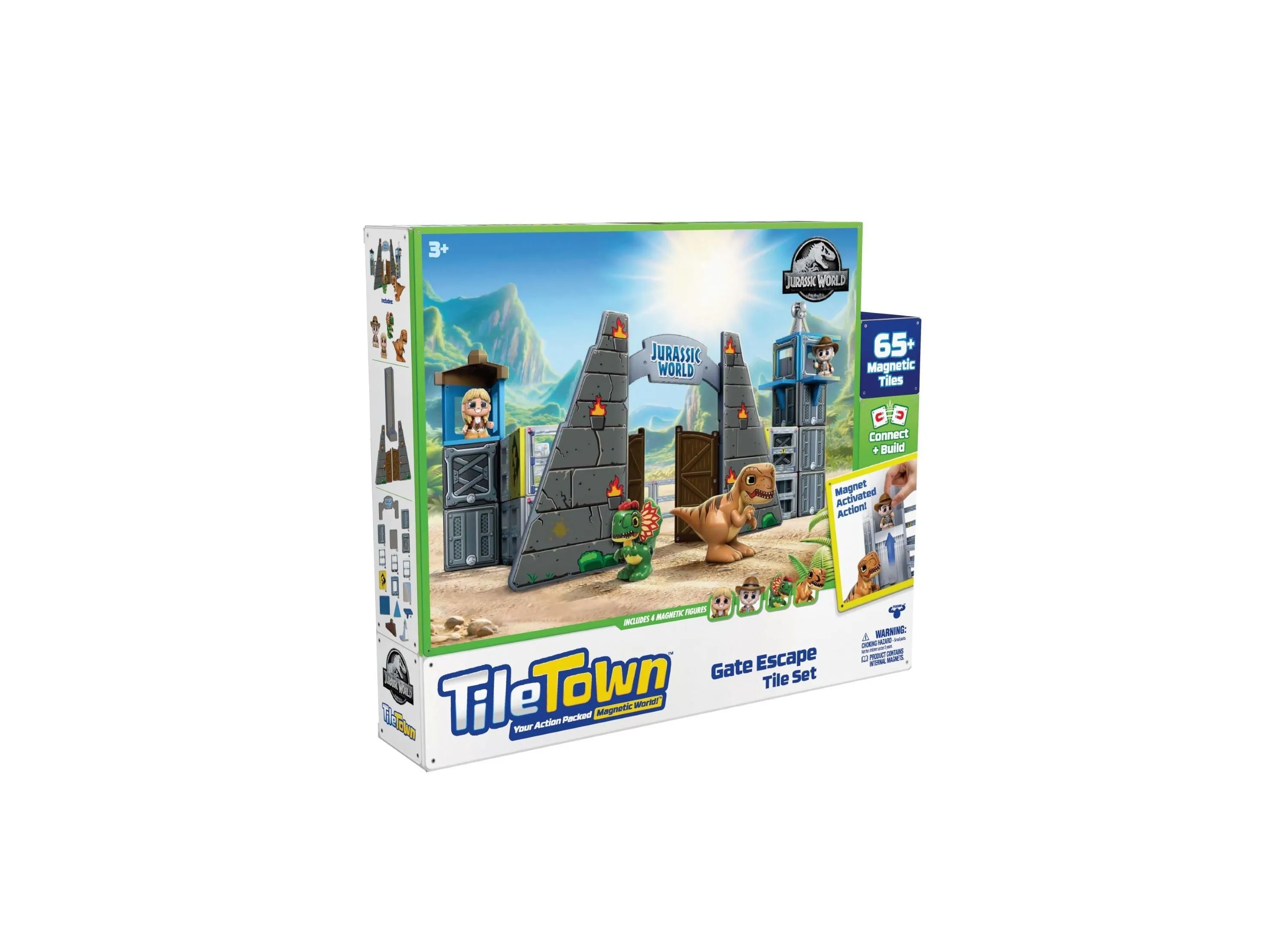 Tile Town Jurassic World Dino Escape Magnetic Tiles Playset, 69 Piece