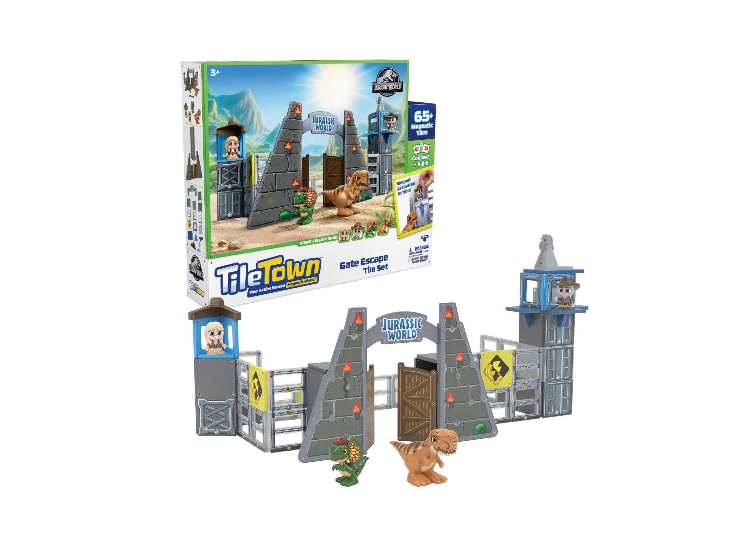 Tile Town Jurassic World Dino Escape Magnetic Tiles Playset, 69 Piece